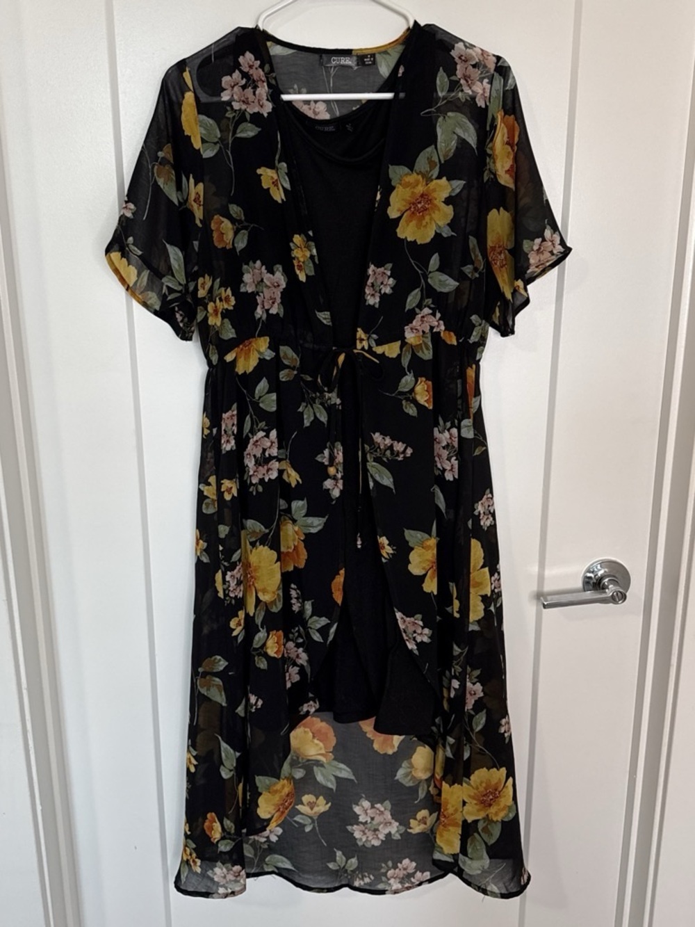 CURE Floral Sheer Overlay Midi Dress in Black